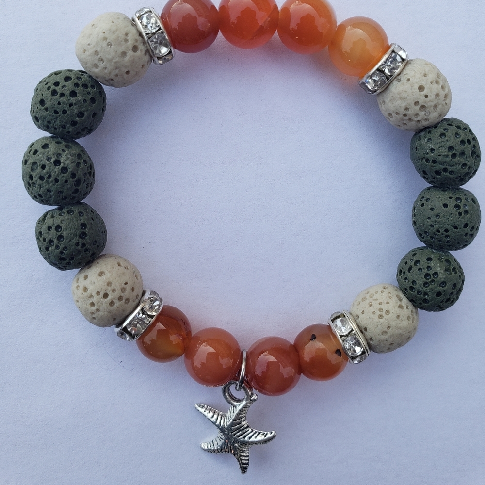 Energy & Vitality Bracelet: Carnelian & Lava Rock